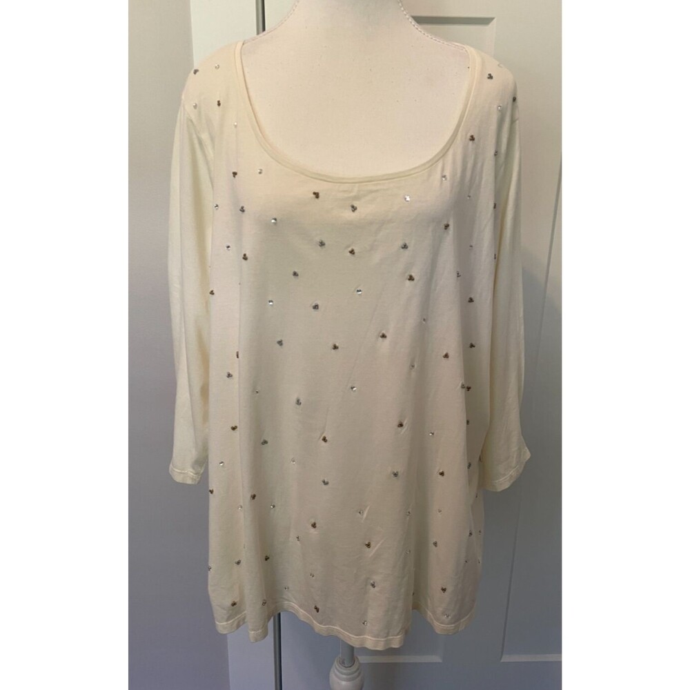 COLDWATER CREEK Womens Knit TOP 3/4 Sleeve IVORY Beaded Size 3X 24  NWT